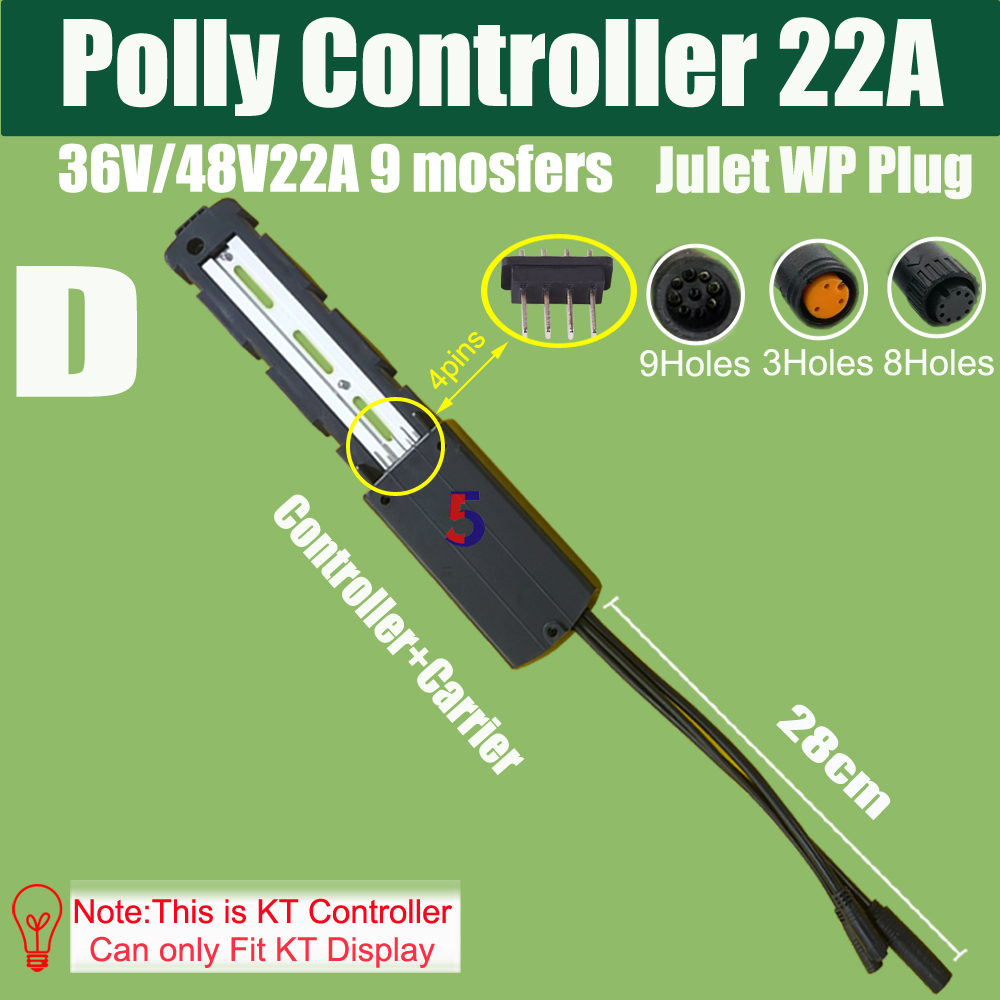 Ebike Hailong Polly Controller KT Sine Wave Motor Controller 15A 22A 36V/48V 250W- 500W Julet 9pins Cable Julet 1-2/1-4 Cable