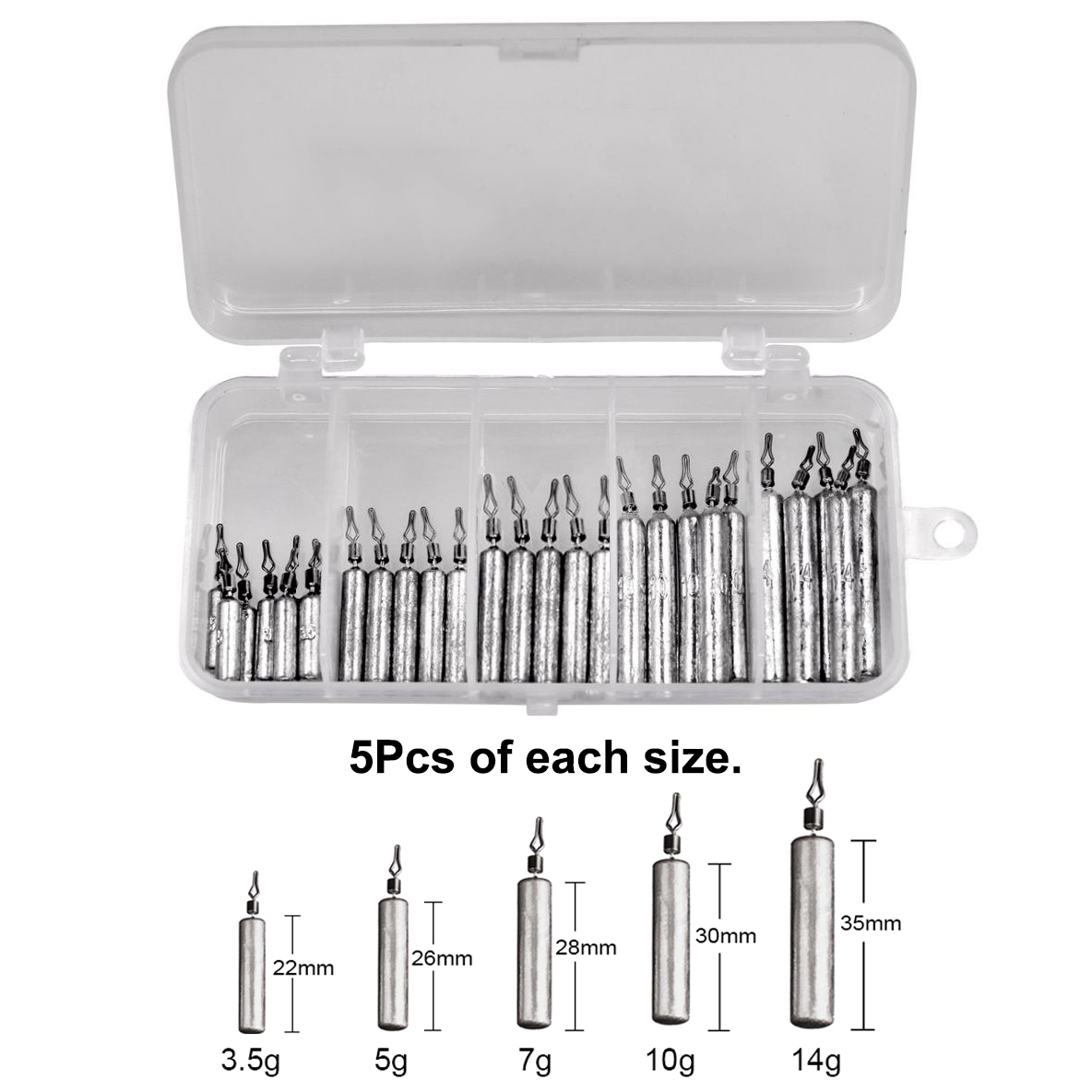 25Pcs/Box Bar/Tear Drop Shot Fishing Sinker 3.5g 5g 7g 10g 14g Bullet Weight Carp Bass Fishing Accessories Pesca Tackle