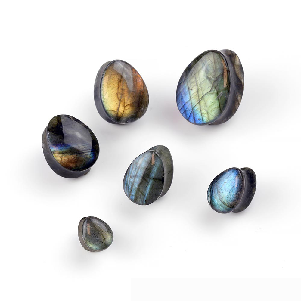 Organic Labradorite Stone Ear Plugs Tunnels Flesh Double Flared Ear Gauges Expander Teardrop Piercing Oreja Labret Body Jewelry