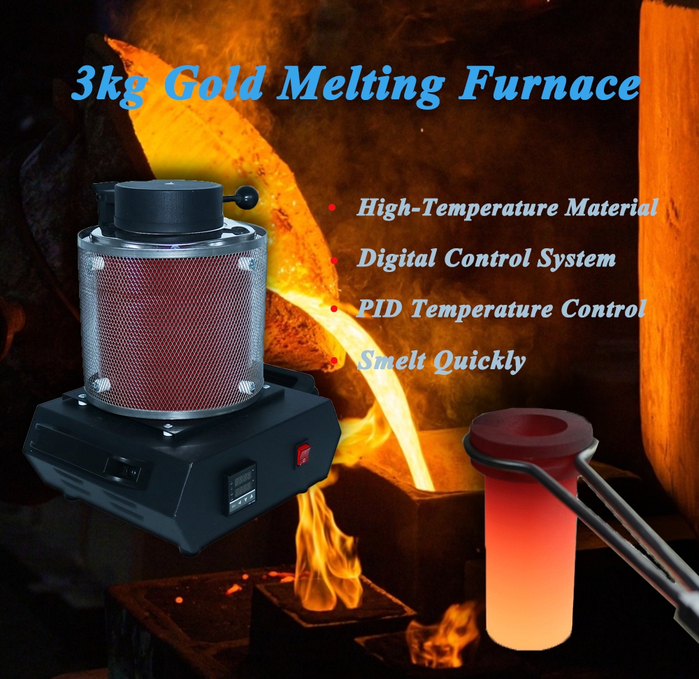 3KG Gold Melting Furnace Digital Melting Furnace Machine Heating Capacity 2100W Casting Refining Precious Metals Gold Silve