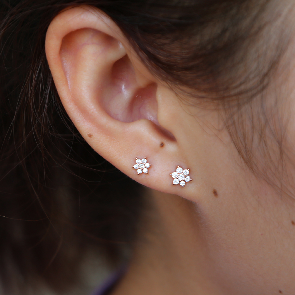 100% 925 sterling silver 5mm cz flower spring new jewelry AAA cubic zirconia sparking bling flower studs mini girl earring