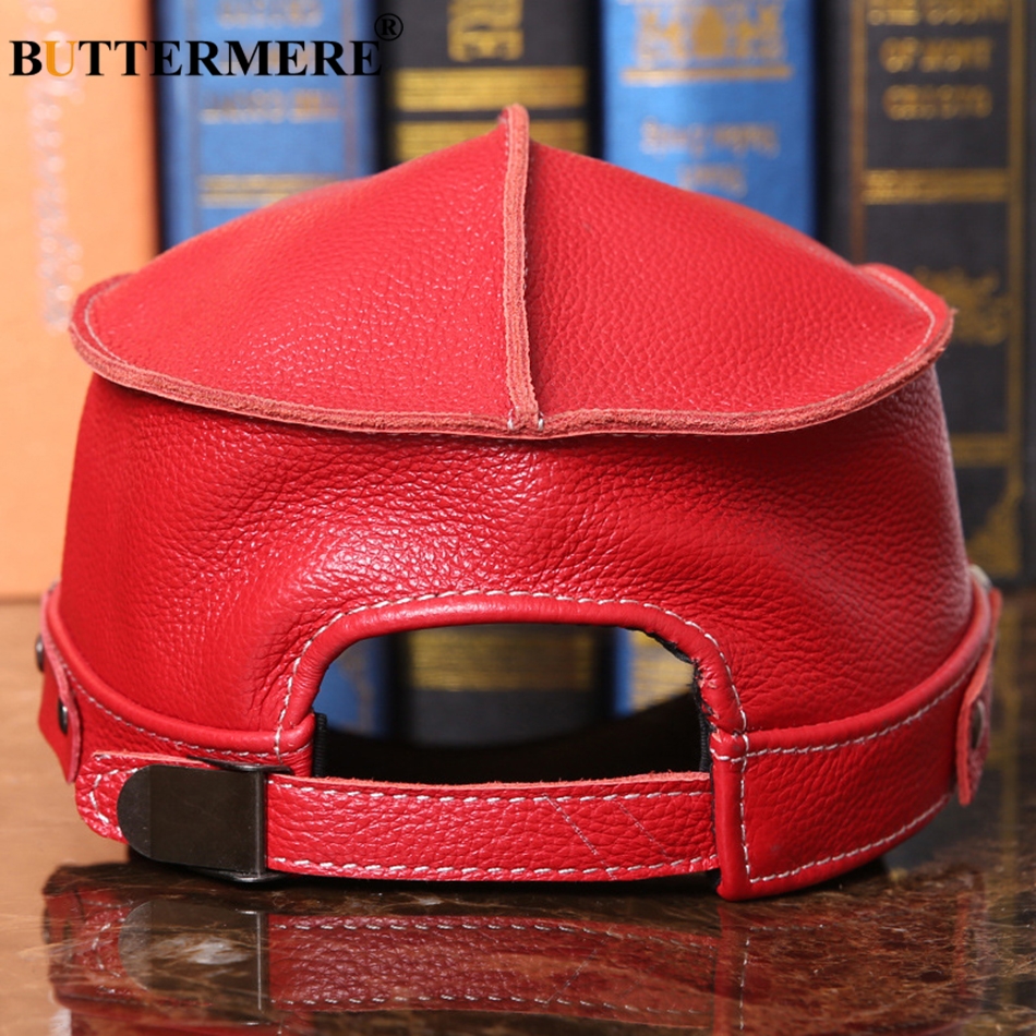 BUTTERMERE 2024 Baseball Cap Women Red Genuine Cow Leather Snapback Caps Ivy Female Adjustable Autumn Winter Brand Baseball Hat