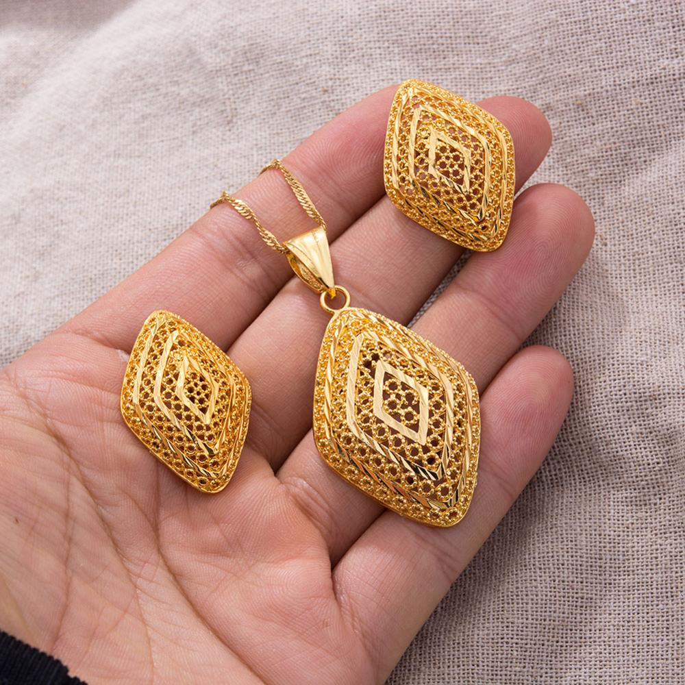 45CM Dubai jewelry set nigerian wedding For Women Bridal African Gold Color Jewelry Set Dubai Necklace Earrings Bride Gift