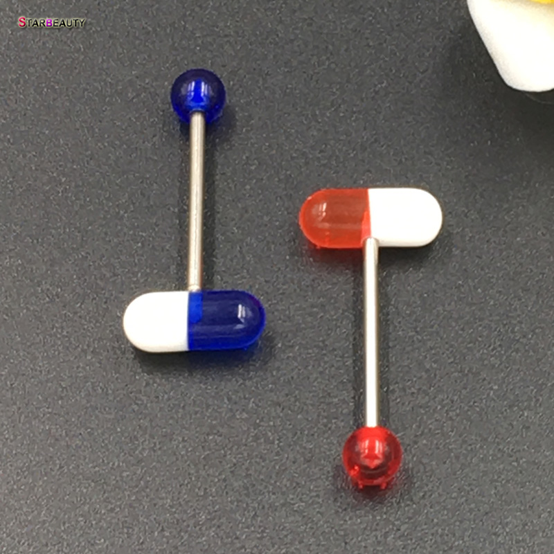 I Feel Good 1pc/lot Blue Capsule Tragus Piercing lengua Acrylic Pill Tongue Rings Women Men Jewelry Kylie Lip Piercing Tongue
