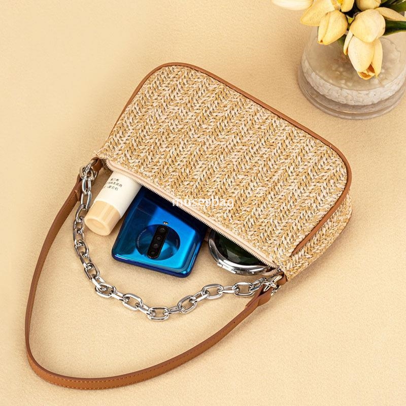 European and American women's fashionable cross-border new product underarm bag simple woven hand-held straw woven stick bag single shoulder cros