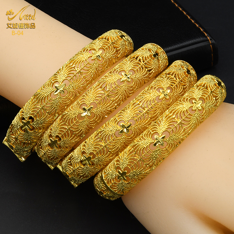 ANIID Dubai 24K Gold Color Bracelets For Women Luxury Jewelry Designers Indian Bangles African Arabic Wholesale Wedding Bridal