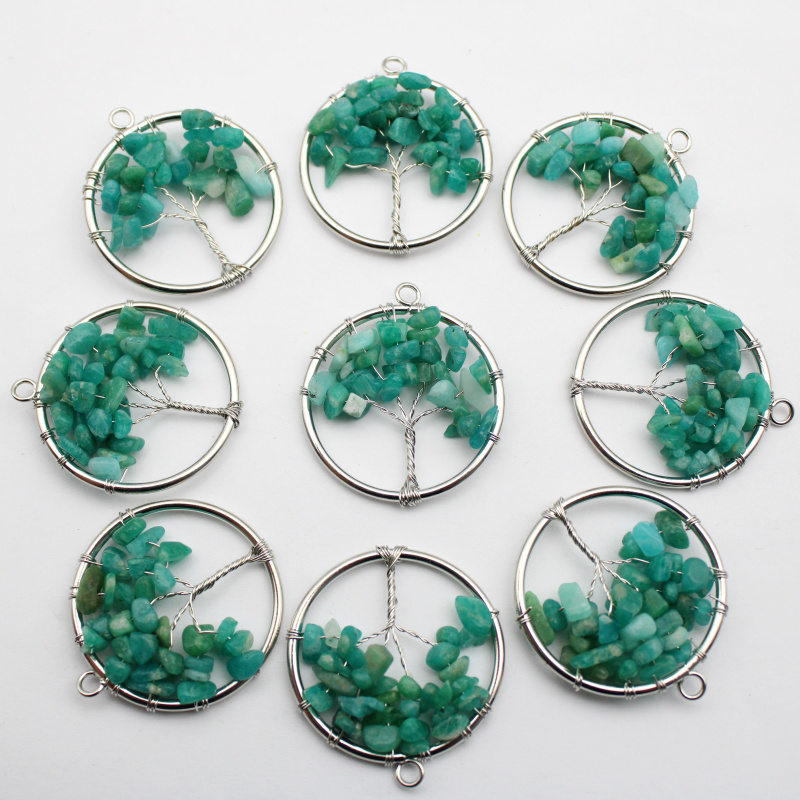 Wholesale Natural Stone Amethyst Lapis Lazuli 30mm Tree of Life Pendant 7 Chakra Reiki Pendant For Jewelry Making 10pcs Mix