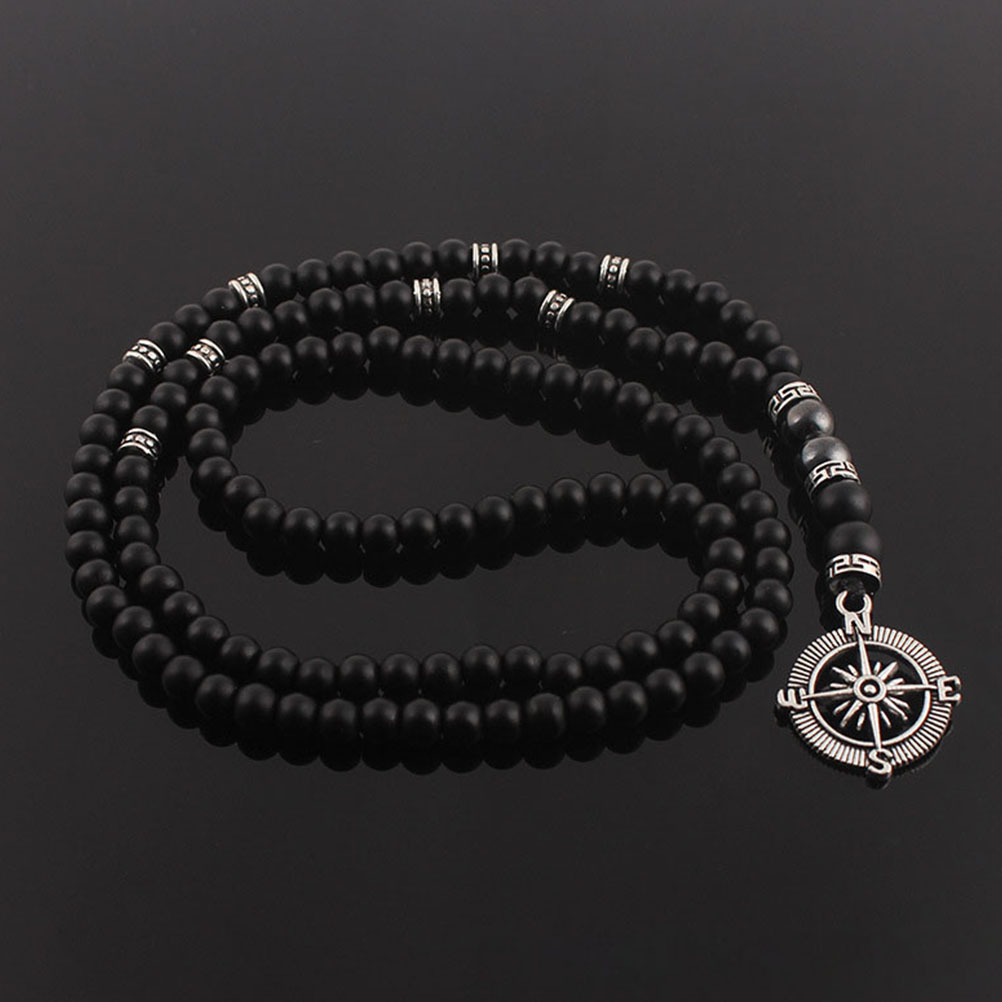 Compass Necklace Men's Necklaces Punk Beaded for Simple Mens Halloween Frosted Stone Pendant Man Pirate