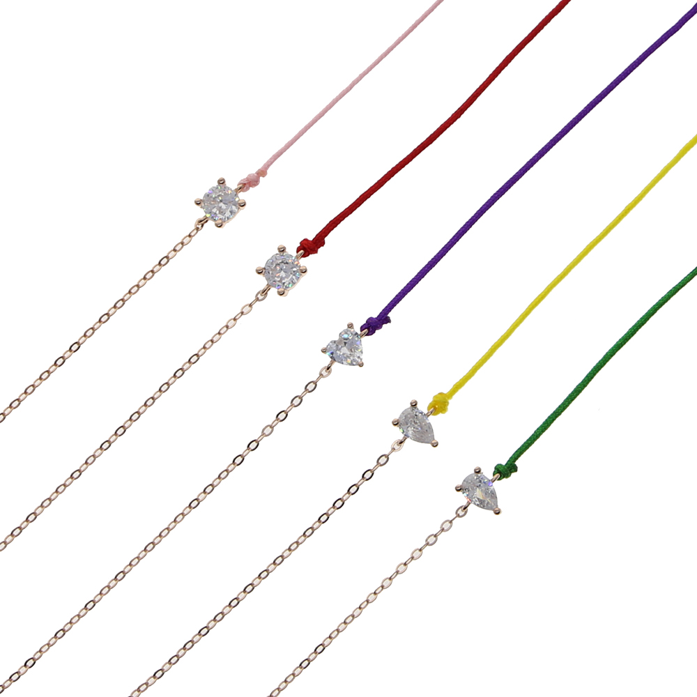 100% 925 Sterling Silver Geometric Cubic Zirconia CZ Single Stone Half Chain Half Rope Colorful Bracelet For Women Girl