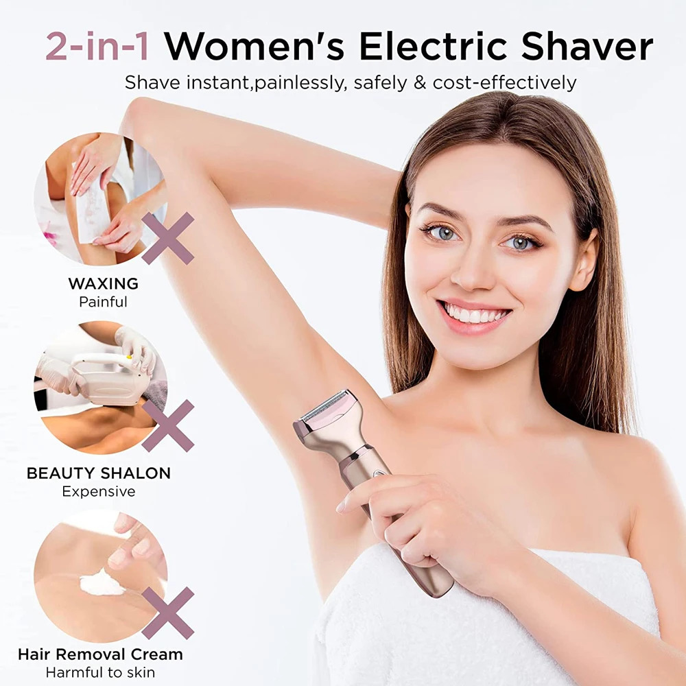Professional 2 in 1 Women Epilator Electric Razor Hair Removal Painless Face Shaver Bikini Pubic Hair Trimmer Home Use Machine 240624
