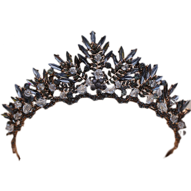 Baroque Bronze Black Crystal Beads Bridal Tiaras Rhinestone Diadem Pageant Crown for Brides Headbands Wedding Hair Accessories