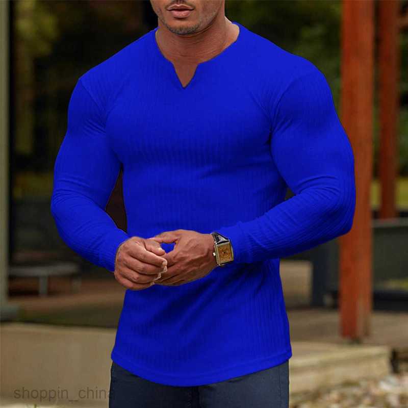 Men's T Shirts Solid striped fitness long sleeved Male basketball running training elastic sports tight fitting T-shirt with a base tees tops