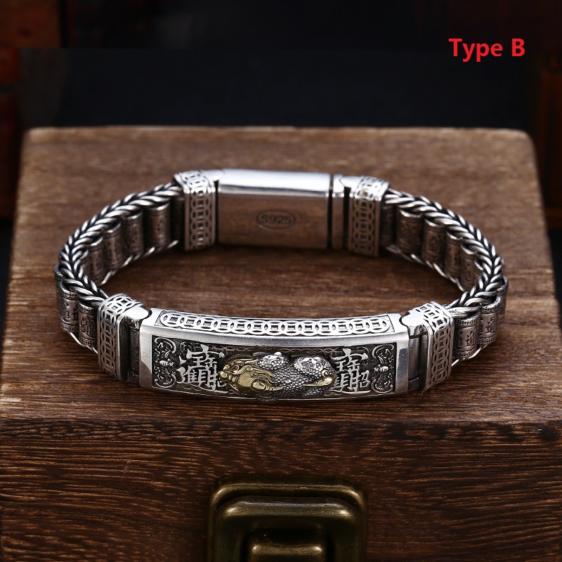 Real Silver Retro Thick Personalized Lucky Pixiu Bracelet Men Man Thai silver Domineering Trend Personalized Wish Money Jewelry