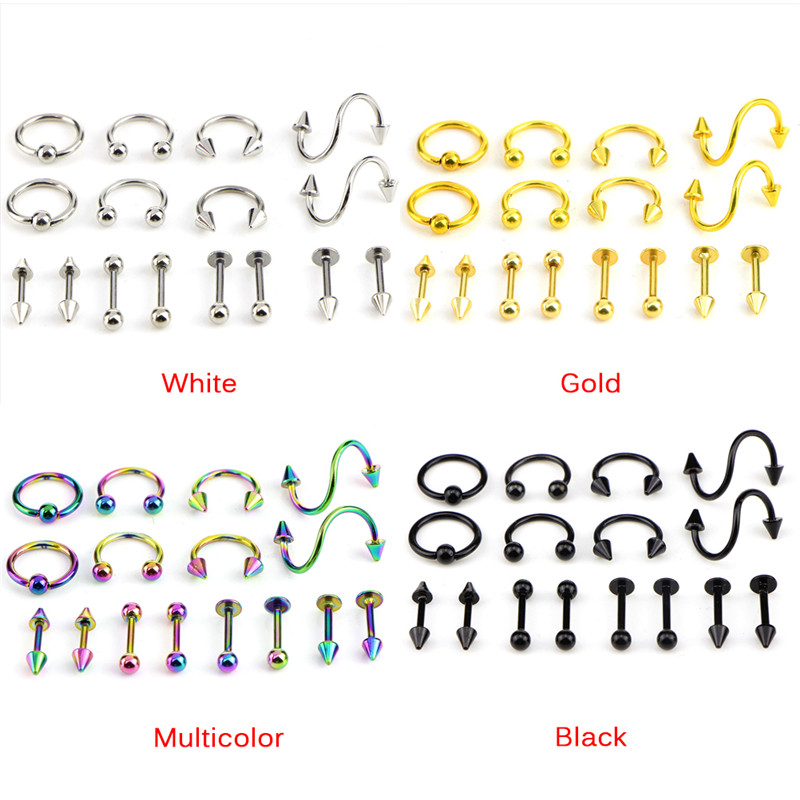 16PCS/Set Women Eyebrow Piercing Jewelry Surgical Steel Body Spiral Body Piercing Jewellery Spiral Belly Tongue Bar Ring New