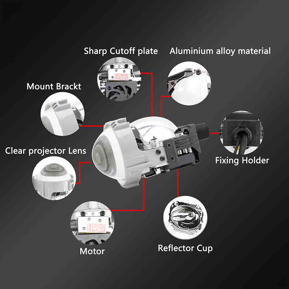 SHUOKE 2PCS 2.5 3.0 Bi-LED Projector Lenses H1 Bulb 9005 9006 H4 H7 LED Lamps For Headlight Car-styling Retrofit Hi/Lo Beam Lens