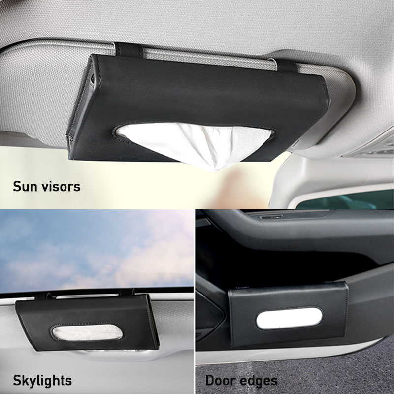 PU Leather Car Tissue Bag Universal Auto Sun Visor Paper Holder Container Hanging Napkin Case Sunshade Issue Box Car Accessories