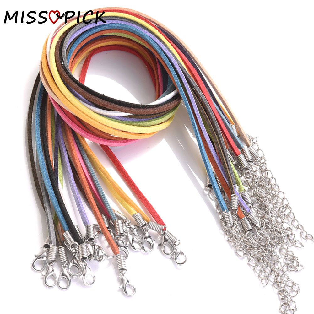 3mm 10Pcs/lot Suede Cord Mix Colour Korean Velvet Cord Necklace Rope:45cm+Chain: 5cm With Lobster Clasp Diy Jewelry Accessories
