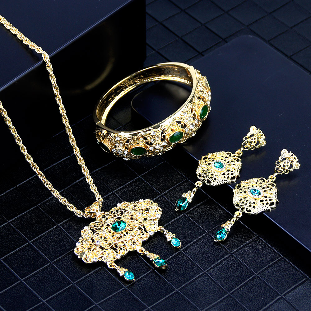Sunspicems Gold Color Indian Wedding Jewelry Sets Necklace Earring Bangle Arabic Morocco Ethnic Banquet Bijoux Bride Gift 2020