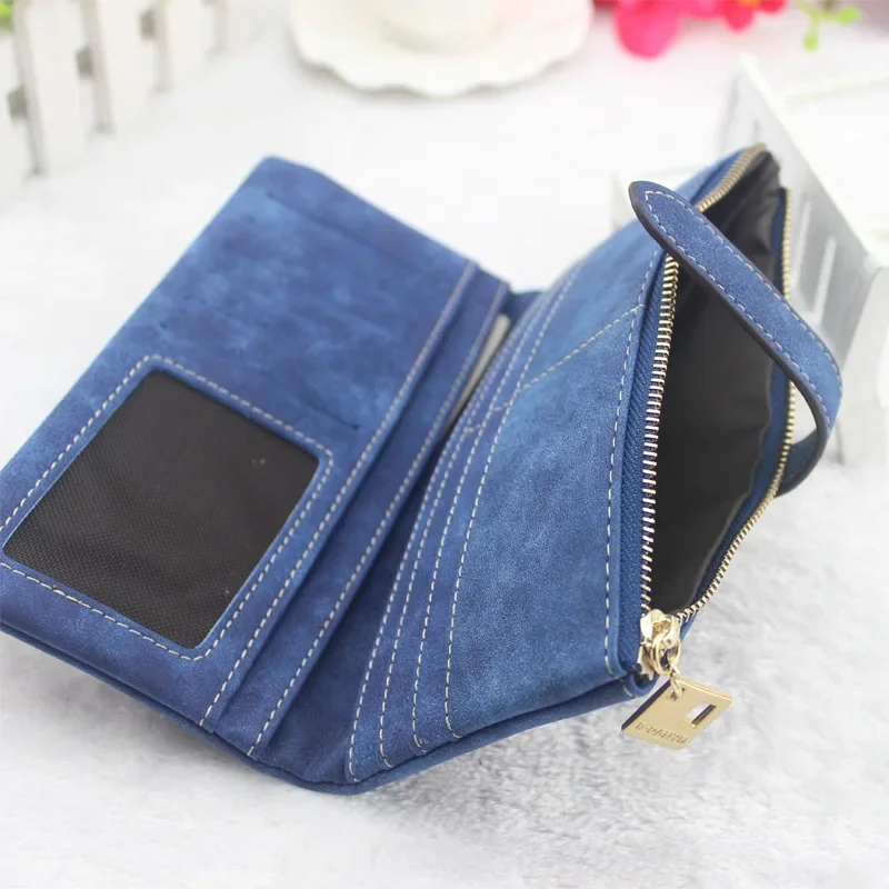 2023 Nubuck Leather Women's Wallet Solid Color Drawstring Zipper Long Wallet Luxury Brand Wallet Designer Card Holder Clutch