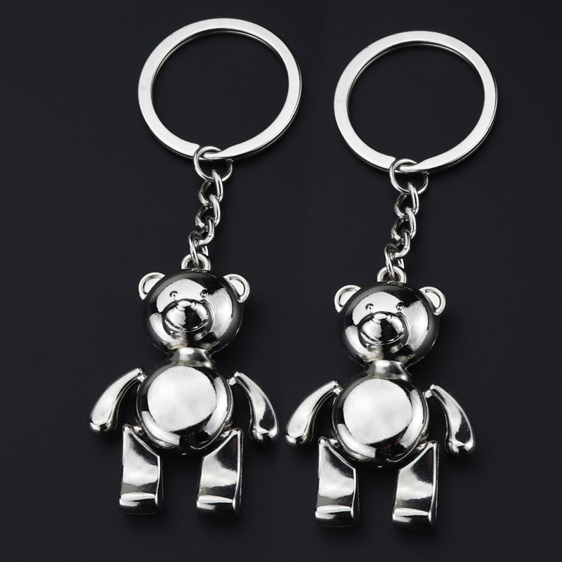 Flexible Metal Teddy Bear Pendant Keychain for Women Men Punk Alloy Charm Accessories Girls Animal Keyring Jewelry Birthday Gift
