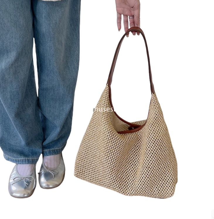 Designer Women's High end Trendy Fashion Retro Korean Tote Classic Practical Multi functional Grass Woven Bag Versatile Large Capacity Shoulder B