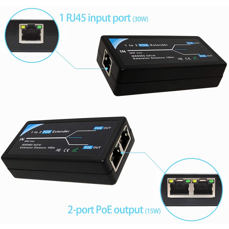 3X 2 Port POE Extender 10/100Mbps With IEEE 802.3Af Standard Input/ Output For IP Camera Extend 100 Meters For POE Range