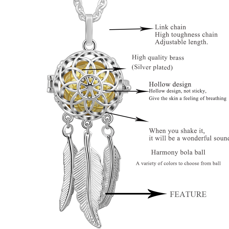 EUDORA 16 mm Harmony Ball Pendant Necklace Dreamcatcher Locket Cage with Chime Sound Harmony Bola Pregnancy Ball Lava stone K263