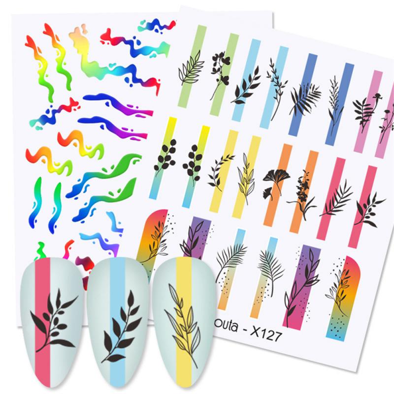 Spring Water Nail Decal And Sticker Flower Leaf Tree Green Simple Summer DIY For Manicuring Nail Art Watermark