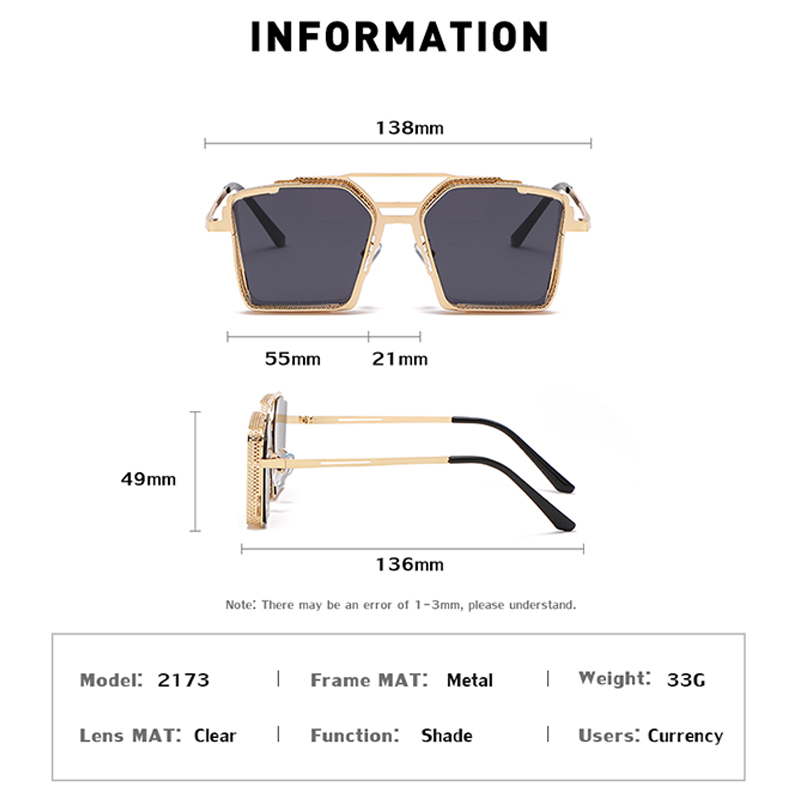 Vintage Steampunk Square Sunglasses Men 2024 Luxury Brand Retro Punk Sun Glasses For Male Trendy Rectangle Eyewear Wholesale
