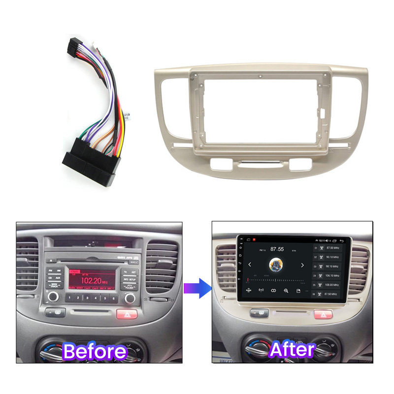 Car Radio Fascia Frame For Kia Rio2 Rio 2 2005 2006 2007 2008 2009 - 2011 Optional Cable Dash Fitting Panel Kit For 9inch