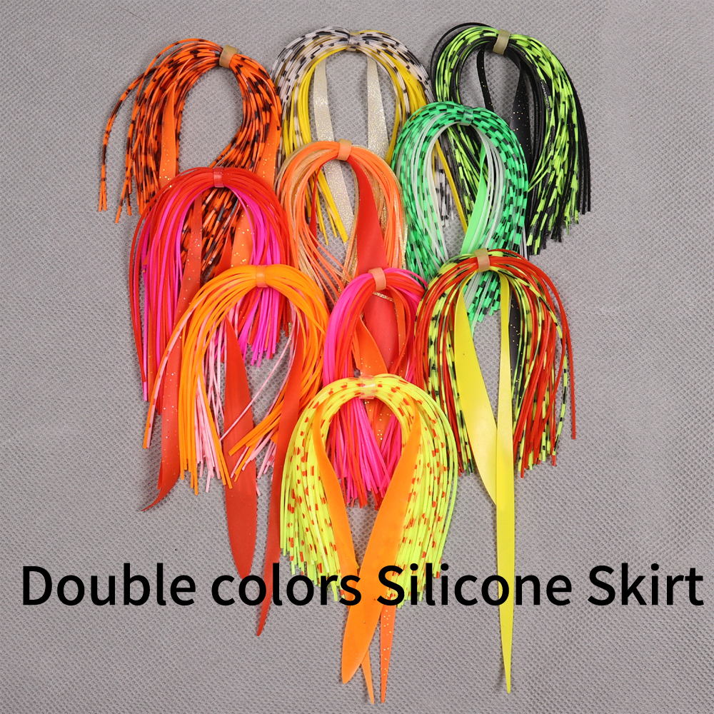 10 Bundles Double Colors Mixed Silicone Skirt Trailer Replacement for Slider Jigs Squid Madai Snapper Jigging Fishing Lure