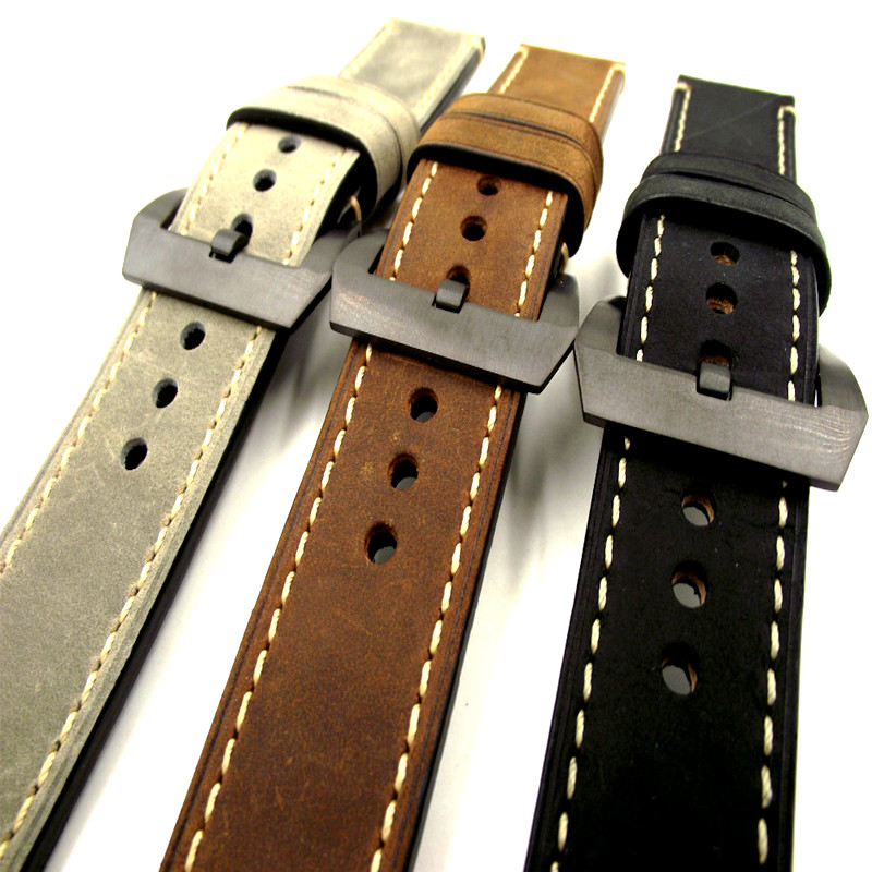 Black Buckle 1PCS 20MM 22MM 24MM 26MM Genuine Leather Crazy Horse Leather Watch Band Watch Strap Man Watch Straps -WGH0130