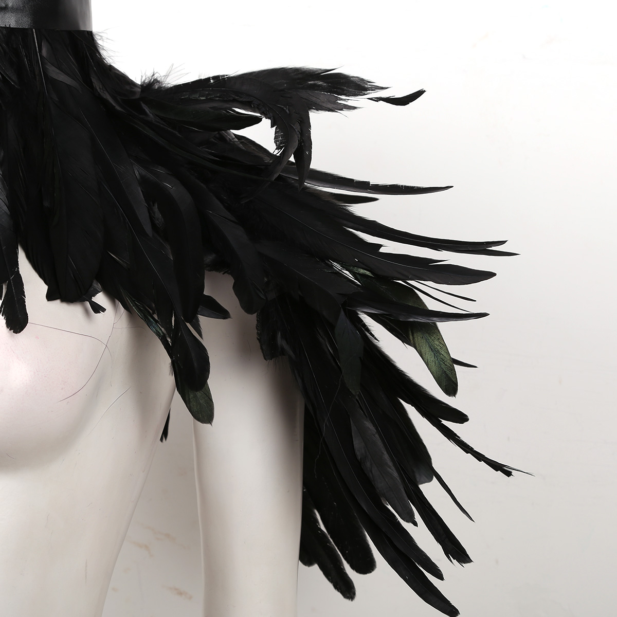 Punk Gothic Black Feather Cape Shawl One Shoulder Shrug Shawl Wings Choker Collar Party Halloween Performance Show Decoration
