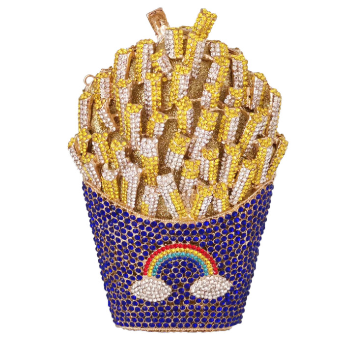 XIYUAN French Fries Bag Elegant Bling Women Crystal Clutch Evening Bags Rhinestone Flower Minaudiere Handbags Wedding Party Bags