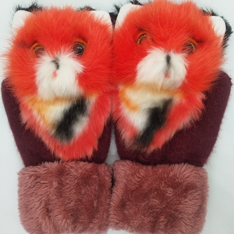 Cute Big Girls Boys Winter Gloves Animals Cat Dog Panda Design Warm Outdoor Mittens Kids Costume Plush Knitted Women Gloves