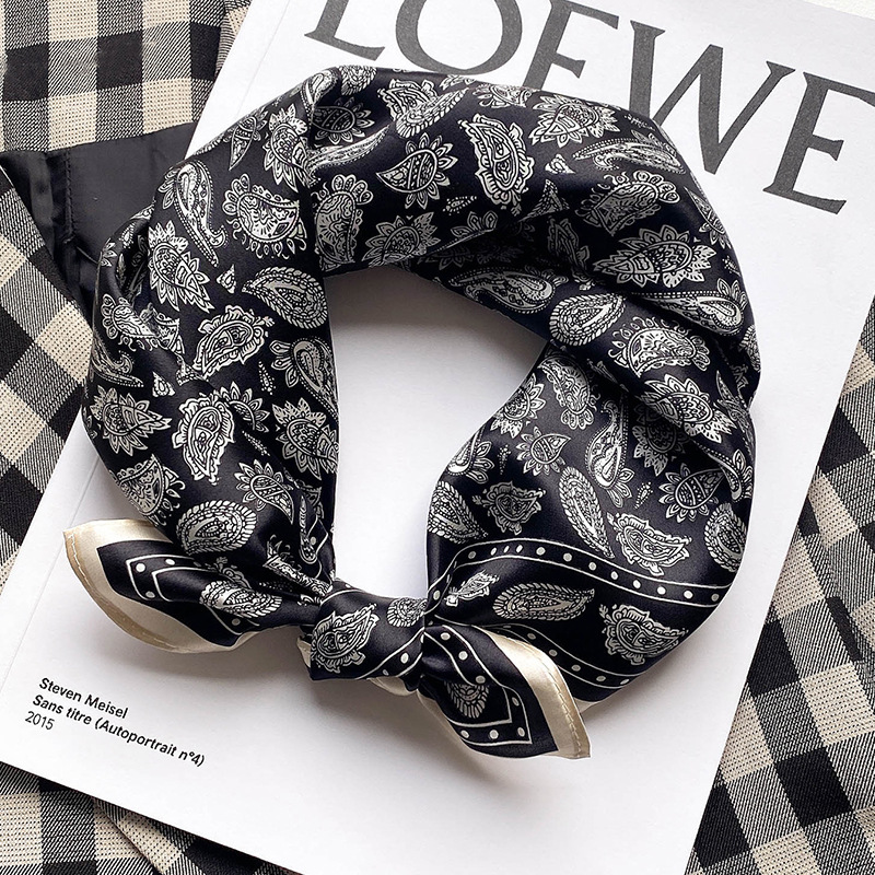 Women Soft Headband Hijab Print 100% Pure Silk Square Scarf Shawl Poncho Vintage Hairband Bandana Designer Neckerchief Female