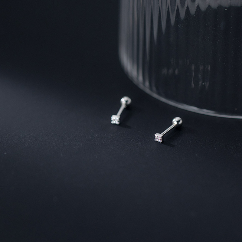 La Monada Geometry Square Stud Earrings 925 Sterling Silver 925 Small Silver Earrings For Women Silver Pierced Girls Screw Nut