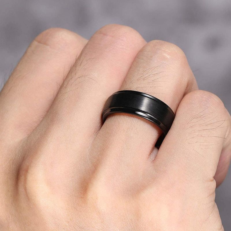 TIGRADE 8mm Men Tungsten Carbide Ring Black & Rose Gold Color Wedding Band Vintage Men Jewelry Anime Masculino Aneis Alliance