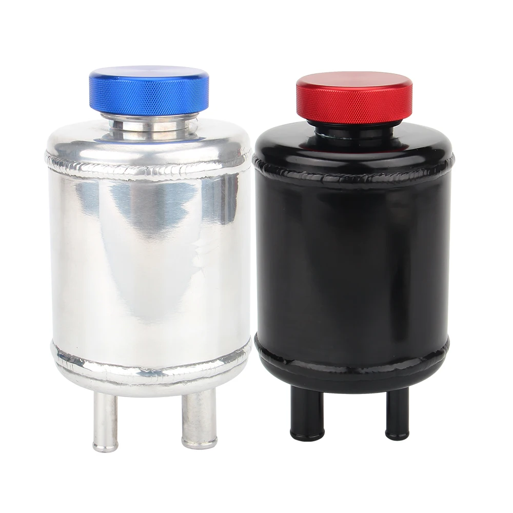 Black Silver Fuel Cell Surge Tank Power Steering Oil Catch Can Tank Racing Power Steering Fluid Reservoir Tank Clamps