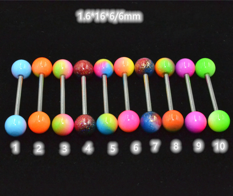100pcs Body Jewelry Tongue/ Nipple Shield Ring Barbells Straight Bar 14G Double Coloful Candy Balls Body Piercing Jewelry