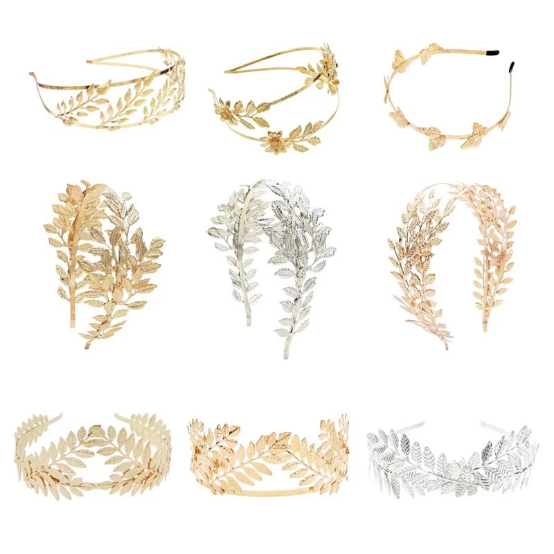 Baroque Greek Roman Metal Leaf Hairbands for Women Boho Head Crowns Tiaras Girl Birthday Jewelry Party Wedding Hair Accessories