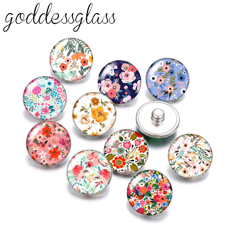 New Beauty Flowers pattern 10pcs Round photo 12mm/18mm snap buttons for 12mm/18mm snap necklace DIY findings jewelry