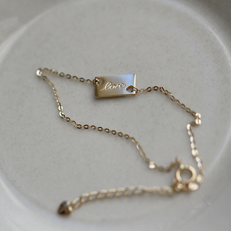 WOOZU Minimalist Letter Love Square Charm Bracelet Women 925 Sterling Silver French 14k Gold Plated Hip Hop Rock Bangle Jewelry
