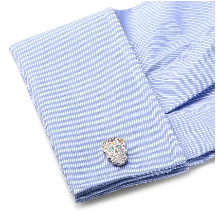 iGame Day Of The Dead Cuff Links Muti-color Brass Material Sugar Skull Design Free Shipping