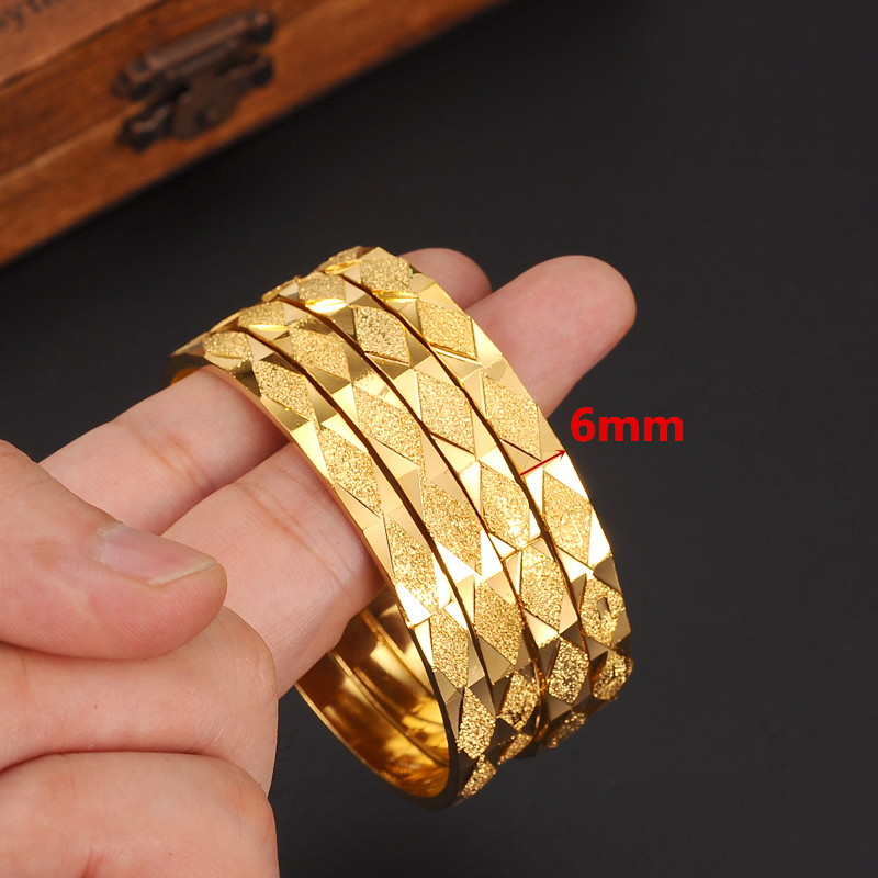 4PCS 18K 65MM Gold Color Dubai Openable Bangle Women Arab Ethiopian Mesh Bracelets Wedding Jewelry African Wedding Party Gifts