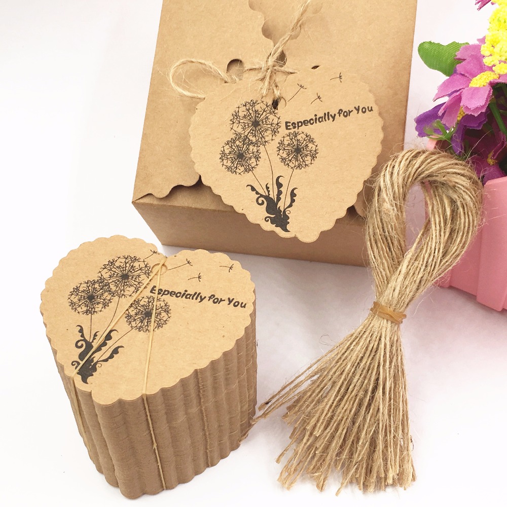 100pcs DIY Kraft Paper Tags Brown Heart Shape Label Luggage Wedding Note Blank price Hang tag Kraft Gift tags+100pcs strings