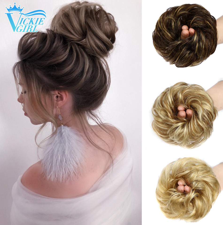 100% Human Hair Bun Extensions Messy Curly Elastic Hair Scrunchies Hairpieces Natural Wavy Curly Bun Hair Pieces for Women