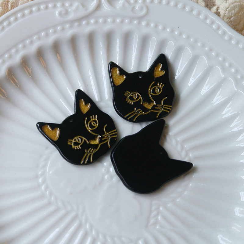 10Pcs 26*28MM Vintage Cute Cat Head Acrylic Pendant Charms For DIY Making Earrings Bracelet Necklace Jewelry Accessories LISM