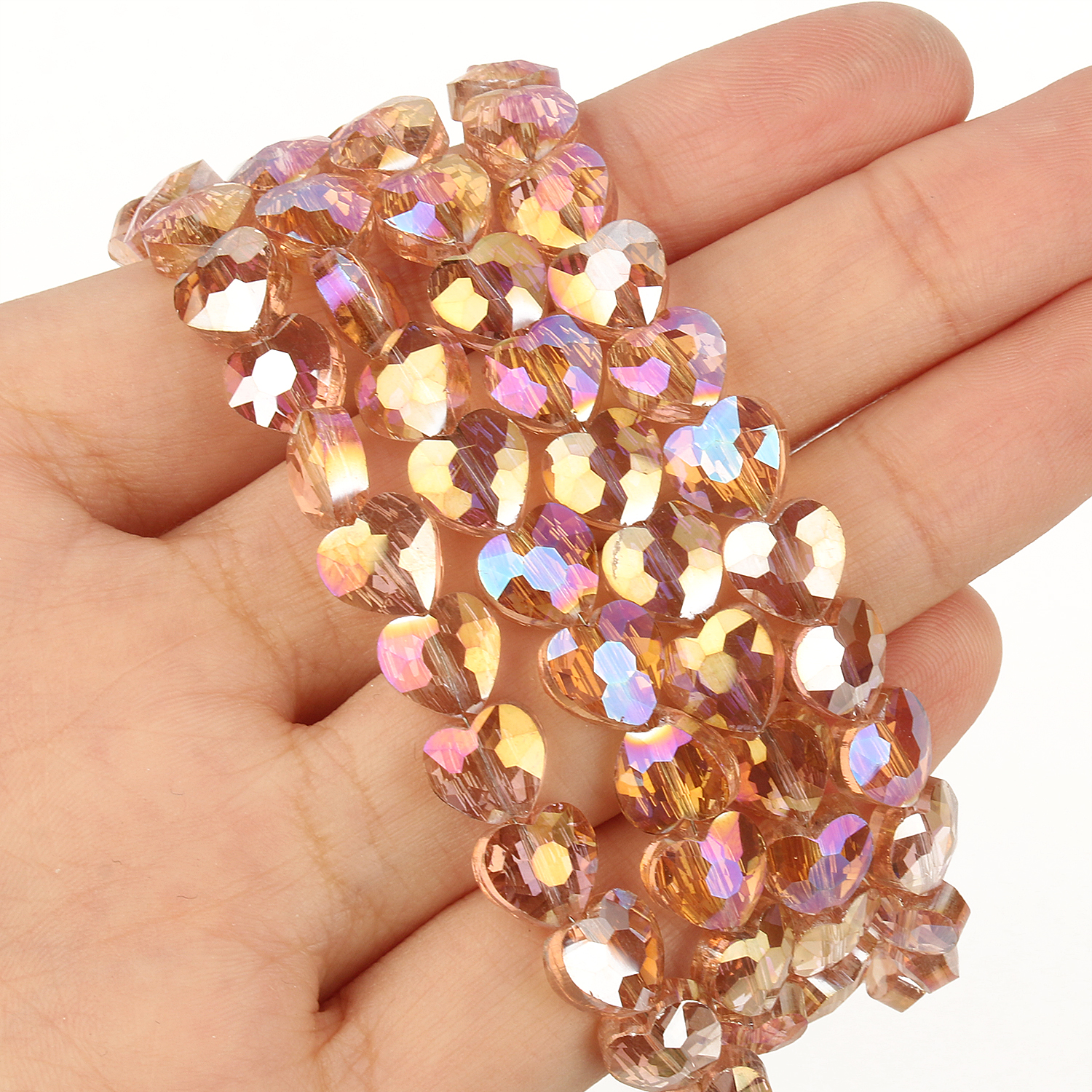 8mm Heart Shape Multicolor AB Color Crystal Spacer Beads Glass Beads for DIY Bracelet Jewelry Making Accessories 30pcs/lot