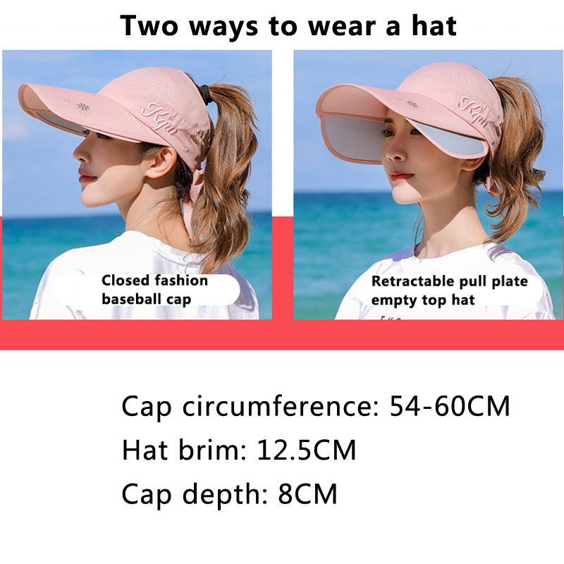 Women's Cycling Breathable Sun Hat Visor Caps Female Scalable Brim Empty Top Wide Brim Baseball Cap Outdoor Anti-UV Beach Hats